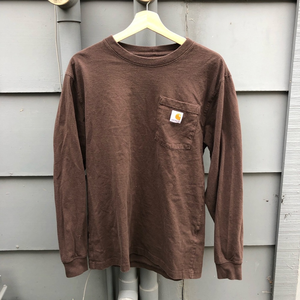 carhartt long sleeve shirt, dark brown, men, small